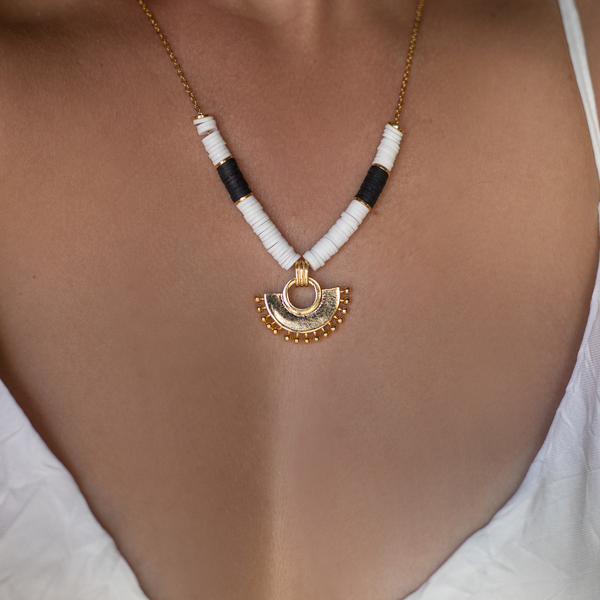 Heishi Gold Moon Necklace - επιχρυσωμένα, ορείχαλκος, κοντά, ατσάλι