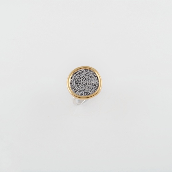 Χειροποίητο ασημένιο δαχτυλίδι Δίσκος της Φαιστού με επίχρυσο 18Κ περίγραμμα - επιχρυσωμένα, ασήμι 925, μικρά, αρχαιοελληνικό, αυξομειούμενα