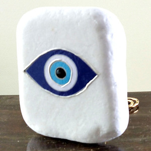 Μαρμάρινο βότσαλο με μάτι - πέτρα, χειροποίητα, evil eye, διακοσμητικές πέτρες