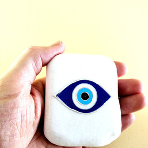 Μαρμάρινο βότσαλο με μάτι - πέτρα, χειροποίητα, evil eye, διακοσμητικές πέτρες - 2