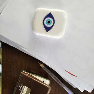 Μαρμάρινο βότσαλο με μάτι - πέτρα, χειροποίητα, evil eye, διακοσμητικές πέτρες - 3