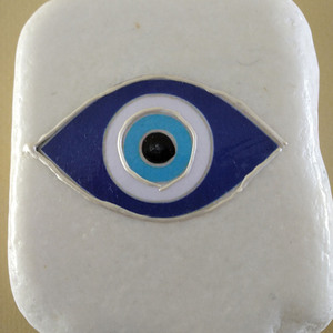 Μαρμάρινο βότσαλο με μάτι - πέτρα, χειροποίητα, evil eye, διακοσμητικές πέτρες - 5