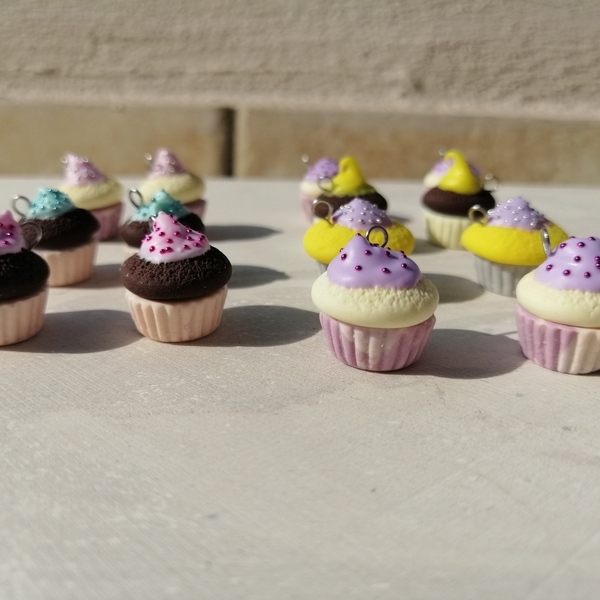 Σκουλαρίκια cupcakes - πηλός, μικρά, κρεμαστά - 3