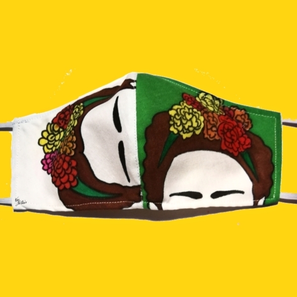 Ζωγραφισμένη χειροποιητη μασκα ΦΡΙΝΤΟΥΛΑ (frida) - ύφασμα, ζωγραφισμένα στο χέρι, γυναικεία - 2