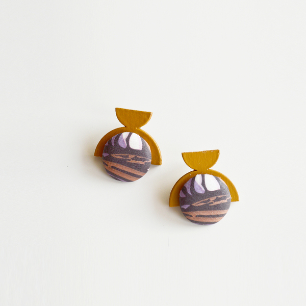 αβοητί | limited art-earrings | ύφασκα και ξύλο - ξύλο, μικρά, boho, κρεμαστά - 2