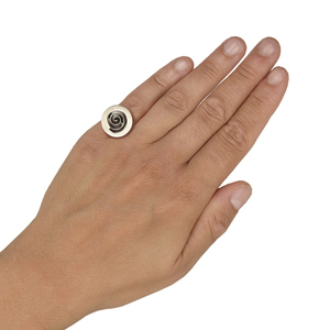 Χειροποίητο κυκλικό ρυθμιζόμενο δαχτυλίδι σεβαλιέ - chevalier, αλπακάς, γεωμετρικά σχέδια, αυξομειούμενα - 2