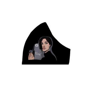 24.Μάσκα βαμβακερή-πολλαπλών χρήσεων-Σχέδιο Pop Art Lady in Black-gray". - βαμβάκι, γυναικεία, unisex, πλενόμενο, δερματολογικά ελεγμένη, μάσκες προσώπου