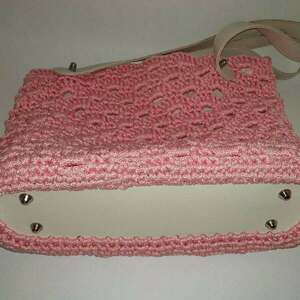 Χειροποίητη πλεκτή καθημερινή ροζ τσάντα - νήμα, ώμου, μεγάλες, all day, πλεκτές τσάντες - 5