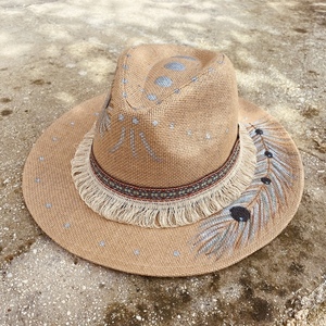 Ψάθινο καπέλο -Indiana || - καλοκαιρινό, ζωγραφισμένα στο χέρι, ψάθα, boho, ψάθινα - 2