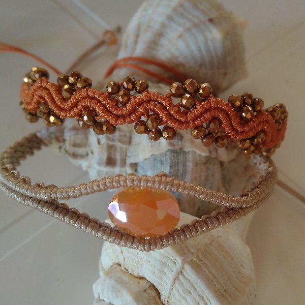 Orange waves & evil eye macrame bracelets - μακραμέ, κορδόνια, χάντρες, χεριού, αυξομειούμενα - 2