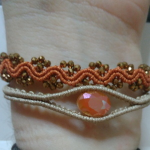 Orange waves & evil eye macrame bracelets - μακραμέ, κορδόνια, χάντρες, χεριού, αυξομειούμενα - 4
