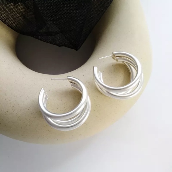 Matte triple hoops- σκουλαρίκια - αλουμίνιο, κρίκοι, μικρά, φθηνά - 5