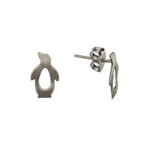 Ασημένια χειροποίητα καρφωτά σκουλαρίκια σχήματος πιγκουίνου - ασήμι, δώρο, καρφωτά, μικρά - 2