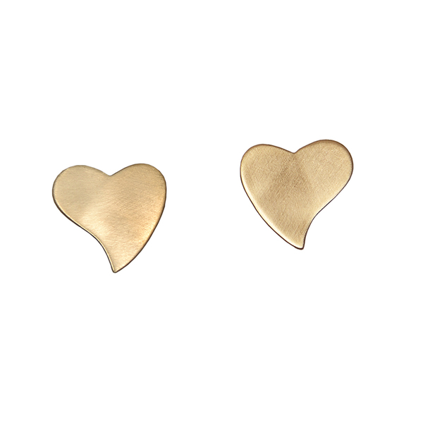 Χρυσόχρωμα ματ καρφωτά χειροποίητα σκουλαρίκια σχήματος καρδιάς - ορείχαλκος, καρδιά, καρφωτά, μικρά, faux bijoux, καρφάκι