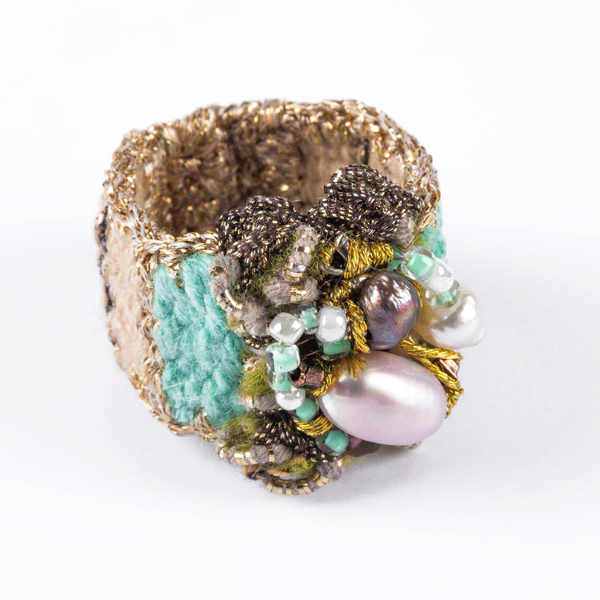 ATHINA MAILI - Υφαντό δαχτυλίδι με μαργαριτάρια και χάντρες - ημιπολύτιμες πέτρες, μαργαριτάρι, υφαντά, boho, μεγάλα - 3