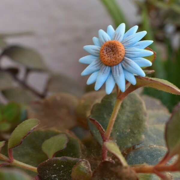 "Baby blue daisy"- Χειροποίητο δαχτυλίδι γαλάζια μαργαρίτα (αυξομειούμενο) - ορείχαλκος, πηλός, μεγάλα, αυξομειούμενα - 3