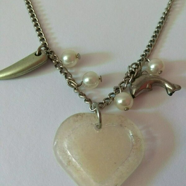 Summer necklace with liquid glass heart - καρδιά, κοντά
