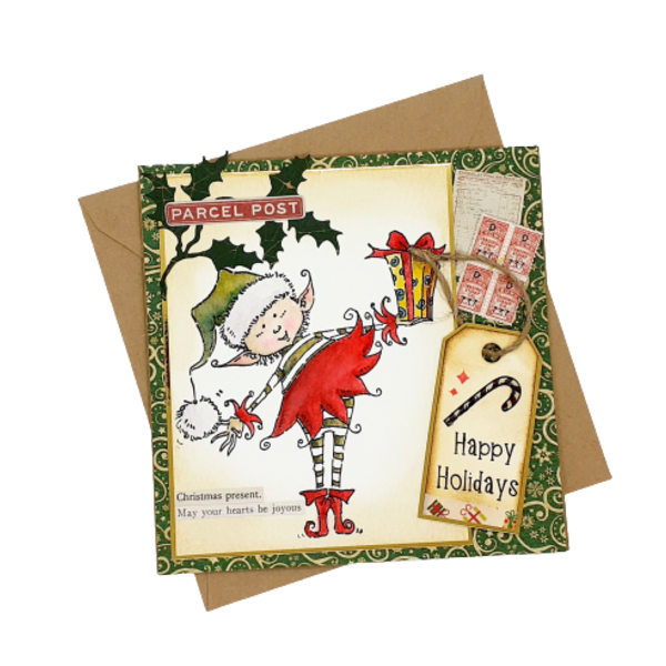 Ευχετήρια Κάρτα Χριστουγέννων - Ξωτικό - ρετρό, κάρτα ευχών, χριστούγεννα, ευχετήριες κάρτες