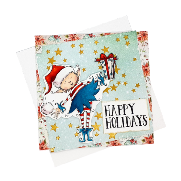 Ευχετήρια Κάρτα Χριστουγέννων - Ξωτικό - χριστουγεννιάτικο, κάρτα ευχών, χριστούγεννα, ευχετήριες κάρτες