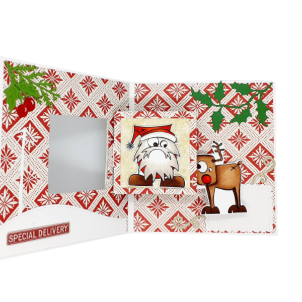 Pop-up Κάρτα Χριστουγέννων - Santa & Reindeer - κάρτα ευχών, χριστούγεννα, άγιος βασίλης