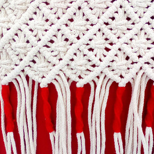 Διακοσμητικό μαξιλάρι από κόκκινο καμβά με μακραμέ δαντέλα - μοναδικό, χειροποίητα, boho, μαξιλάρια - 3
