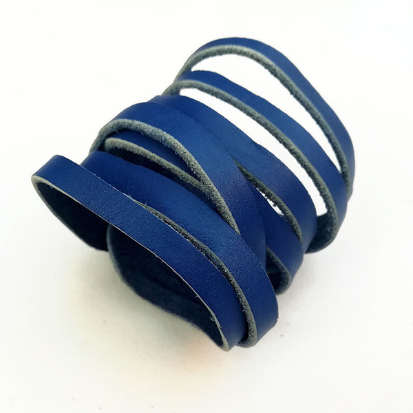 Δερμάτινο σταθερό μπλε βραχιόλι (εικαστικό κόσμημα) - δέρμα, σταθερά, πολύσειρα, χεριού, φθηνά - 4