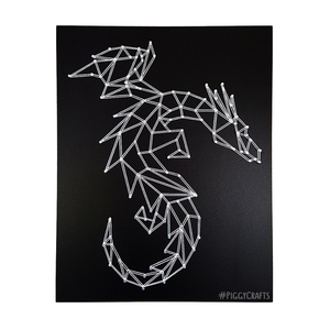 Κάδρο με καρφιά & κλωστές "Polygon Dragon" 35x27cm - πίνακες & κάδρα, minimal