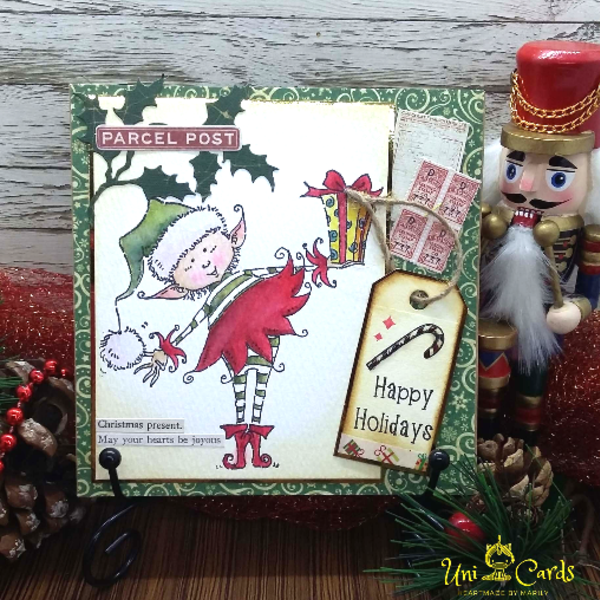 Ευχετήρια Κάρτα Χριστουγέννων - Ξωτικό - ρετρό, κάρτα ευχών, χριστούγεννα, ευχετήριες κάρτες - 2