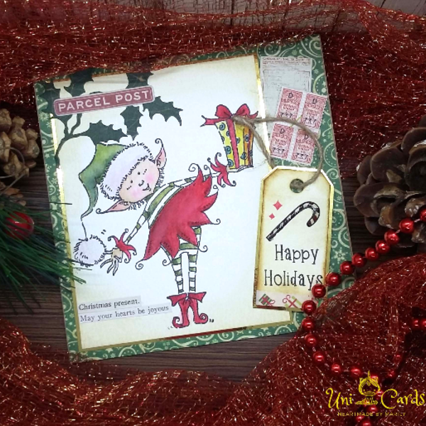 Ευχετήρια Κάρτα Χριστουγέννων - Ξωτικό - ρετρό, κάρτα ευχών, χριστούγεννα, ευχετήριες κάρτες - 3