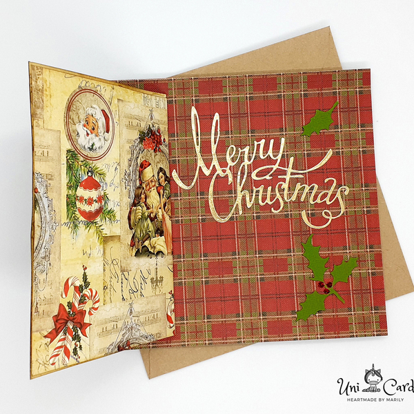 Ευχετήρια Κάρτα με Χριστουγεννιάτικο Στεφάνι - χριστουγεννιάτικο, ρετρό, κάρτα ευχών, διακοσμητικά, ευχετήριες κάρτες - 2