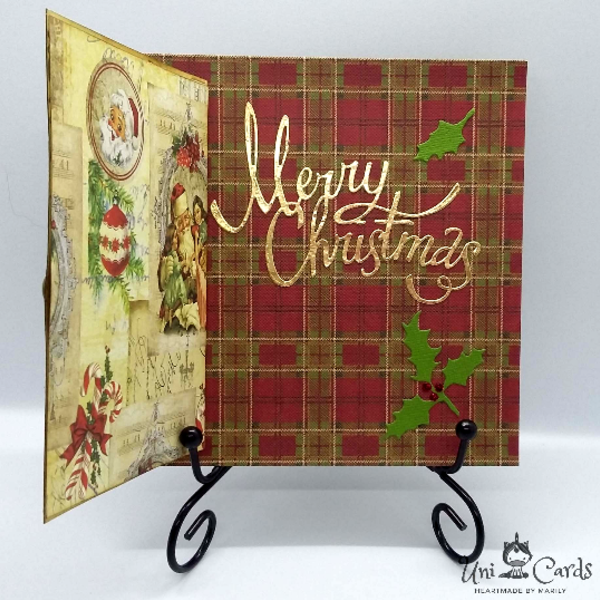 Ευχετήρια Κάρτα με Χριστουγεννιάτικο Στεφάνι - χριστουγεννιάτικο, ρετρό, κάρτα ευχών, διακοσμητικά, ευχετήριες κάρτες - 4