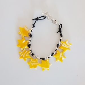 Βραχιόλι Yellow Marble Stars - δέρμα, αστέρι, πηλός, χεριού, αυξομειούμενα