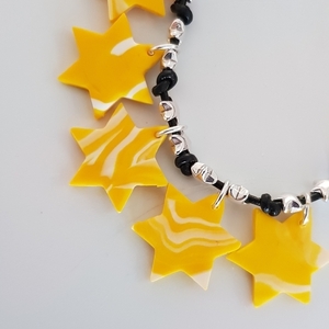 Βραχιόλι Yellow Marble Stars - δέρμα, αστέρι, πηλός, χεριού, αυξομειούμενα - 2