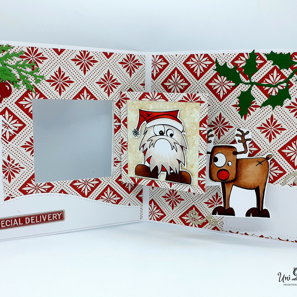 Pop-up Κάρτα Χριστουγέννων - Santa & Reindeer - κάρτα ευχών, χριστούγεννα, άγιος βασίλης - 4