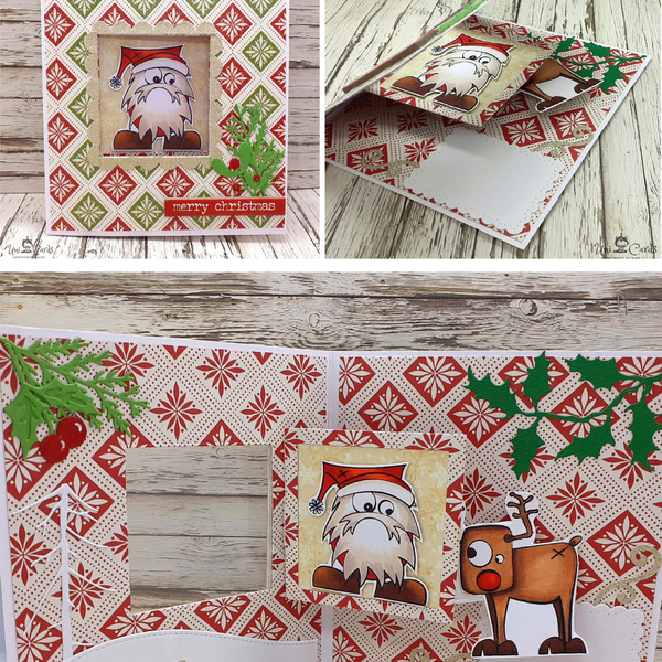 Pop-up Κάρτα Χριστουγέννων - Santa & Reindeer - κάρτα ευχών, χριστούγεννα, άγιος βασίλης - 5