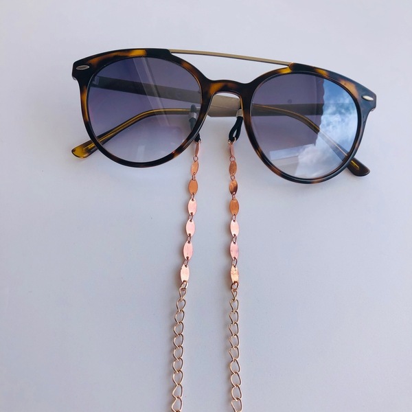 Χειροποίητη αλυσίδα γυαλιών με πλακέ διακοσμητική αλυσίδα στο τελείωμα σε ροζ χρυσό χρώμα - αλυσίδες, κορδόνια γυαλιών - 2