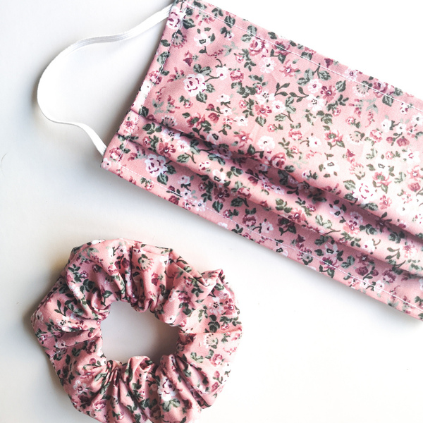 Σετ μάσκα και λαστιχάκι scrunchie Old Rose - κορίτσι, μάσκες προσώπου, παιδικές μάσκες