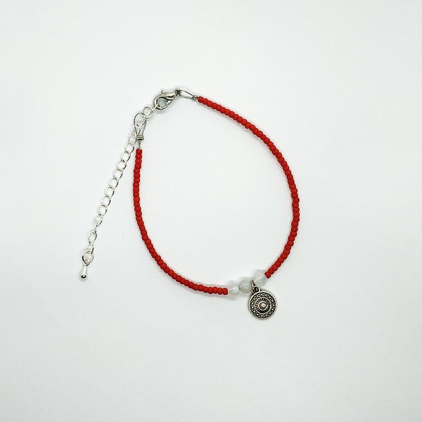 "Gentle Stone Bracelet" - Βραχιόλι με κόκκινες χάντρες - charms, χάντρες, χεριού, αυξομειούμενα, φθηνά - 2