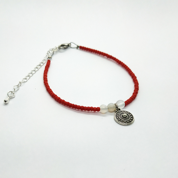 "Gentle Stone Bracelet" - Βραχιόλι με κόκκινες χάντρες - charms, χάντρες, χεριού, αυξομειούμενα, φθηνά - 3