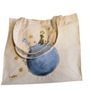 Ζωγραφισμένη τσάντα ώμου "Μικρός Πρίγκιπας" - ύφασμα, ζωγραφισμένα στο χέρι, ώμου, μεγάλες, πάνινες τσάντες