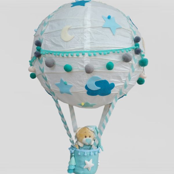 Χειροποίητο φωτιστικό- αερόστατο ΑΡΚΟΥΔΑΚΙ- ΑΓΟΡΙ - αγόρι, αερόστατο, χειροποίητα, αρκουδάκι, αγορίστικο, παιδικά φωτιστικά