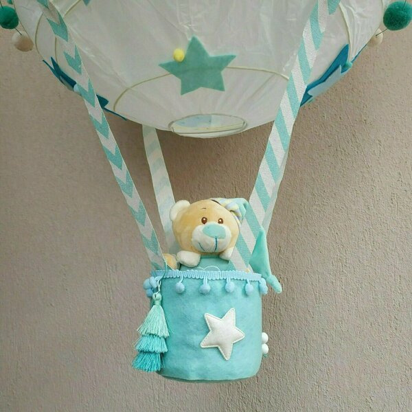 Χειροποίητο φωτιστικό- αερόστατο ΑΡΚΟΥΔΑΚΙ- ΑΓΟΡΙ - αγόρι, αερόστατο, χειροποίητα, αρκουδάκι, αγορίστικο, παιδικά φωτιστικά - 2