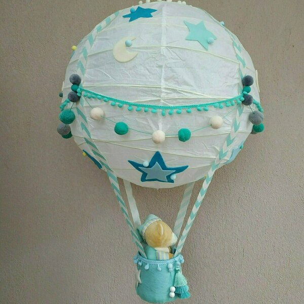 Χειροποίητο φωτιστικό- αερόστατο ΑΡΚΟΥΔΑΚΙ- ΑΓΟΡΙ - αγόρι, αερόστατο, χειροποίητα, αρκουδάκι, αγορίστικο, παιδικά φωτιστικά - 3