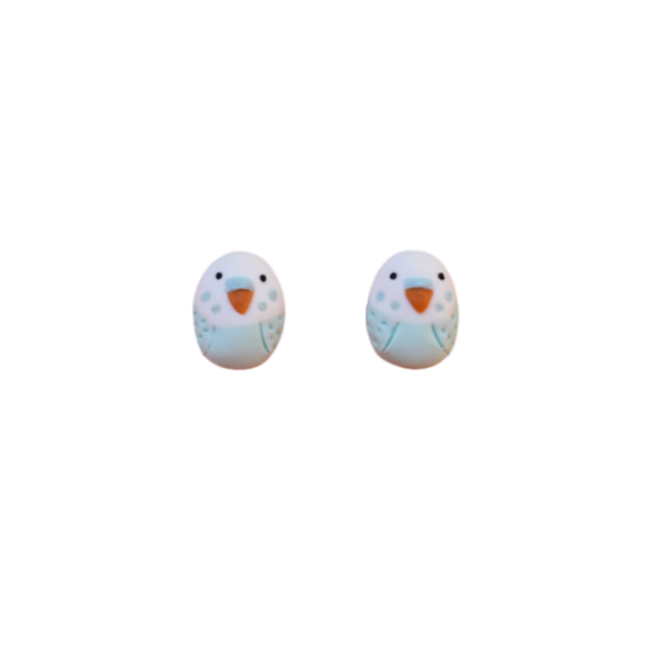 "Love birds"- Χειροποίητα καρφωτά σκουλαρίκια μικροί γαλάζιοι παπαγάλοι (1,2εκ.) (ατσάλι) - πηλός, καρφωτά, μικρά, ατσάλι, καρφάκι