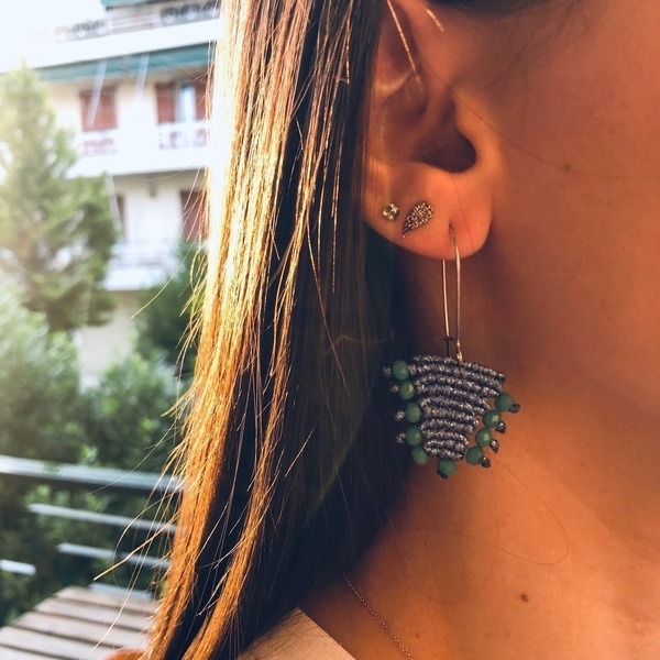 Triangle Earrings - μακραμέ, κρεμαστά - 3