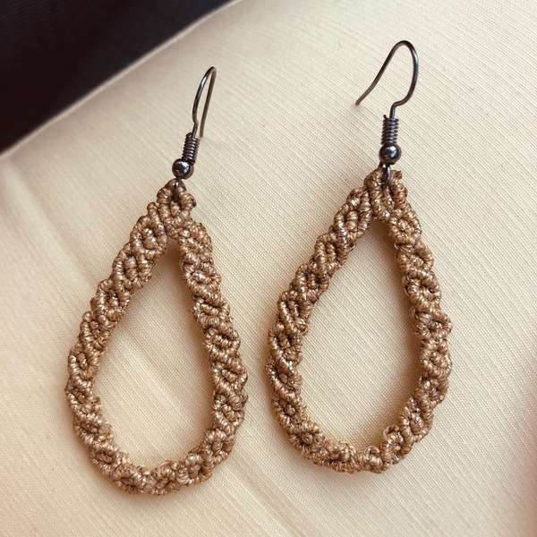 Teardrop Earrings - μακραμέ, κρεμαστά - 3