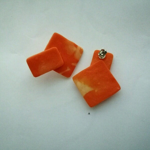 Orange square - πηλός, καρφωτά, μικρά - 2