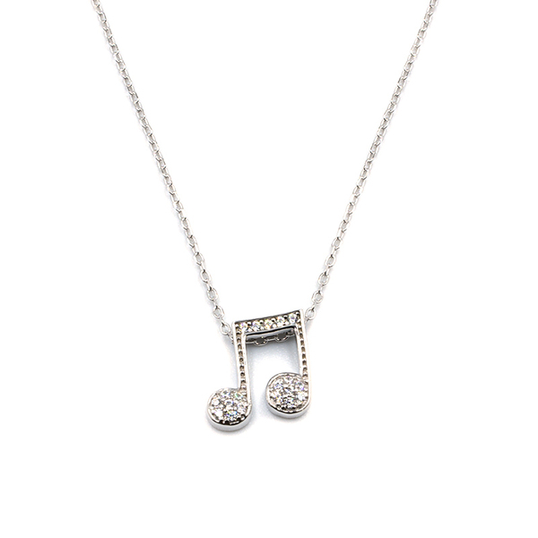 Κολιέ από Ασήμι 925 με Νότα Melody Silver - charms, ασήμι 925, κοντά, ζιργκόν