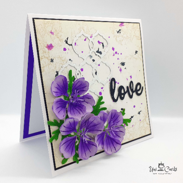 Ευχετήρια κάρτα - Μωβ Γεράνια - λουλούδια, γάμος, romantic, δώρα επετείου, επέτειος, γενική χρήση, αγ. βαλεντίνου - 3