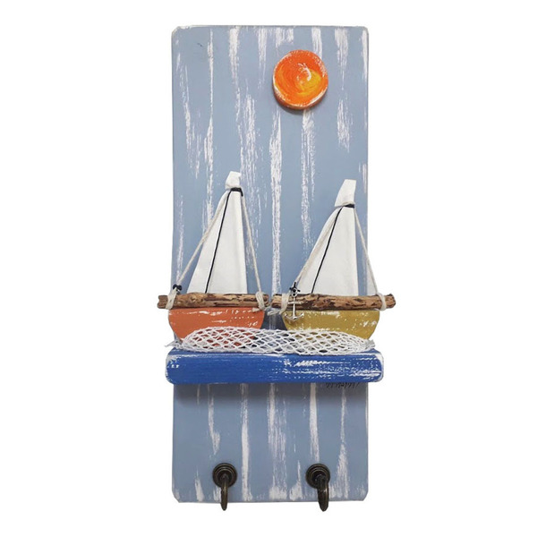 Κρεμάστρα ξύλινη χειροποίητη ζωγραφισμένη στο χέρι 2 καράβια 15x40x7 πολύχρωμο Καπαδάκης - ζωγραφισμένα στο χέρι, χειροποίητα, κρεμάστρες, ξύλινα διακοσμητικά τοίχου